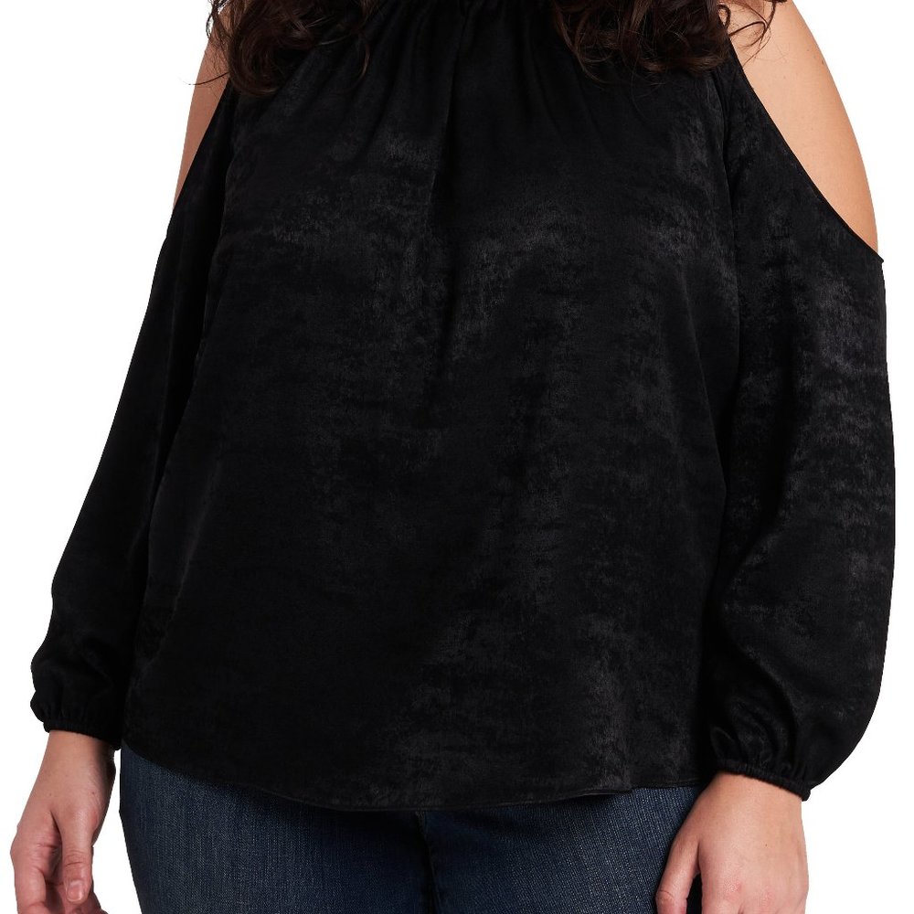 1 State Rich Black Cold Shoulder Long Sleeve Women’s Plus Blouse 3X NWT